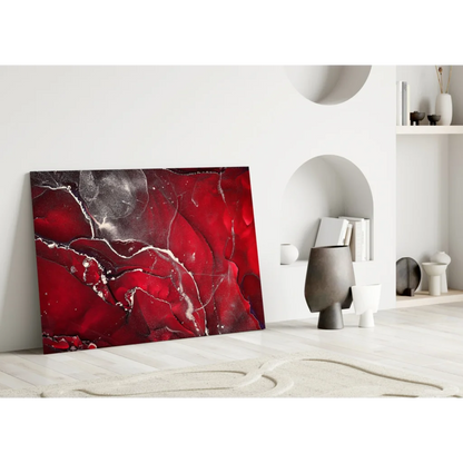 Stunning Red Silver Marbled Glass Wall Art Canvas | Modern Wall Art Decor | vintageantiquesgifts.com