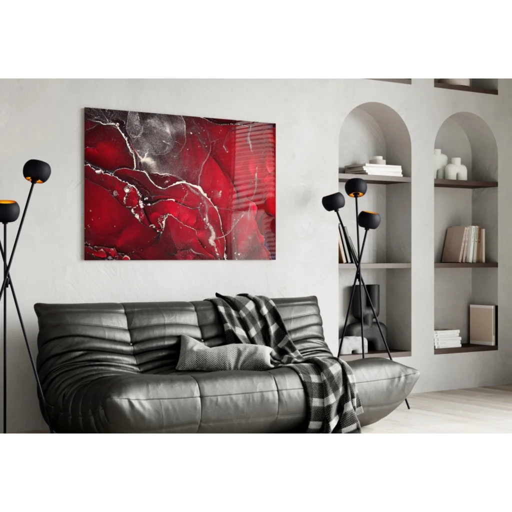 Stunning Red Silver Marbled Glass Wall Art Canvas | Contemporary Home Wall Art | vintageantiquesgifts.com