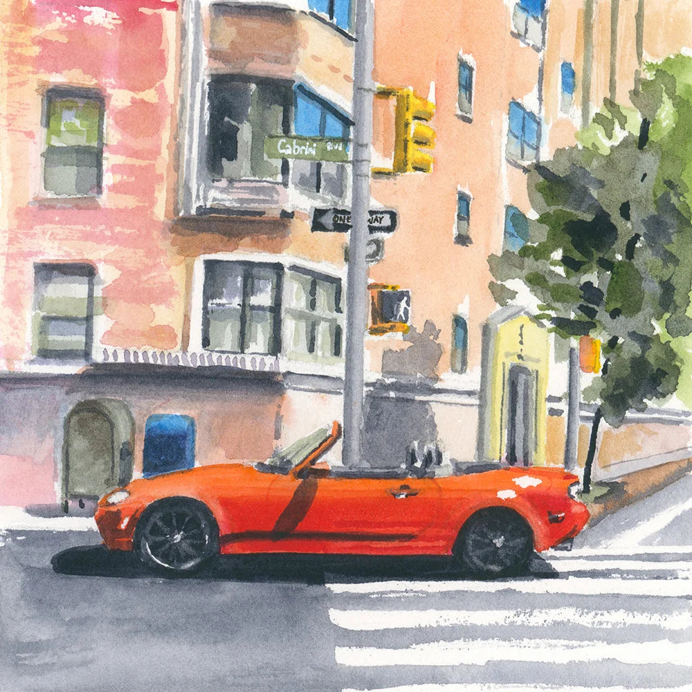 Vibrant red Mazda Miata original painting with white mat