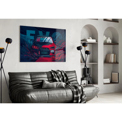 Red and black Mitsubishi Lancer Evolution X wall art canvas poster