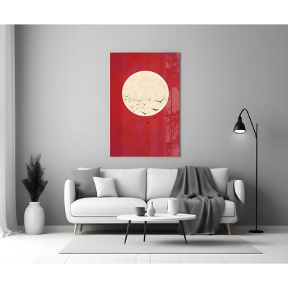 Red Moon Birds Glass Wall Art Canvas Print | Modern Wall Art Decor | vintageantiquesgifts.com