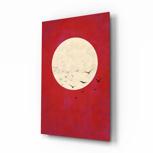 Red Moon Birds Glass Wall Art Canvas Print | Insigneart USA | vintageantiquesgifts.com