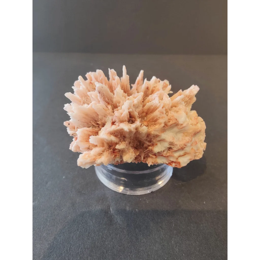 Red mordenite specimen: delicate peach crystal cluster on acrylic stand, 100g