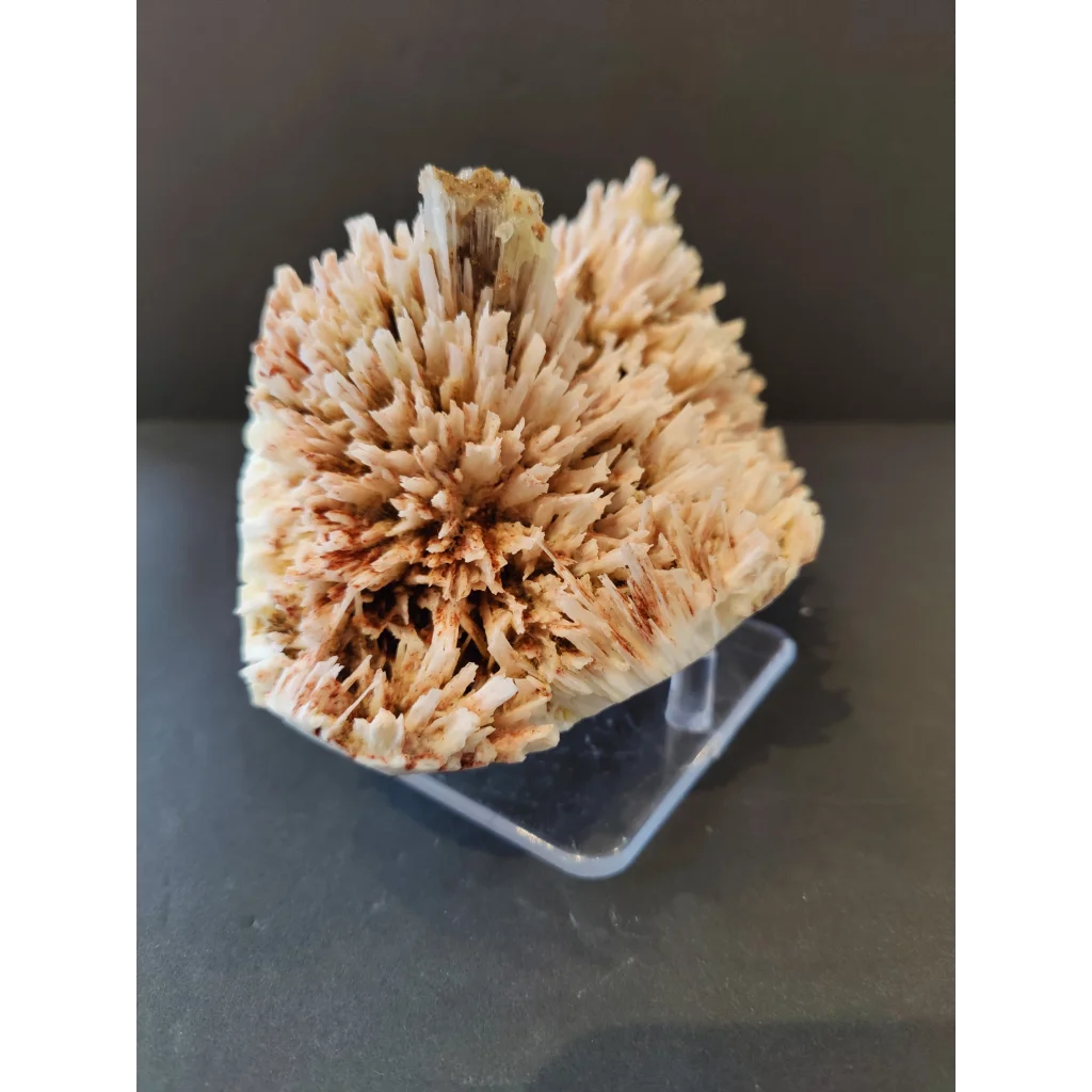 Red mordenite with stilbite specimen, 1261g, beige-brown spiky crystals on stand