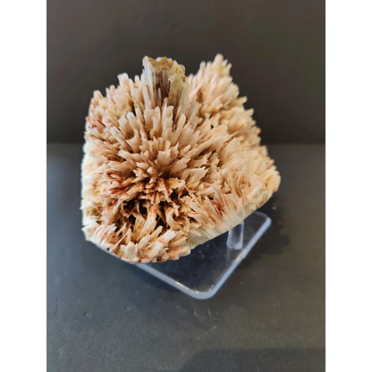Red mordenite with stilbite specimen, 1261g, beige-brown spiky crystals on stand
