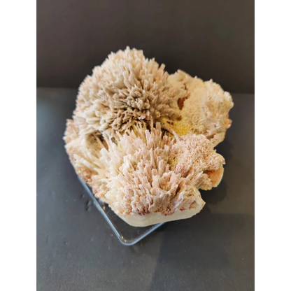 Red mordenite with stilbite specimen: creamy white spiky feathery crystals, 1309g