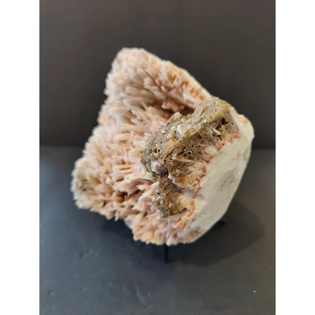 Red mordenite with stilbite specimen: pink white feathery crystals, 1425g