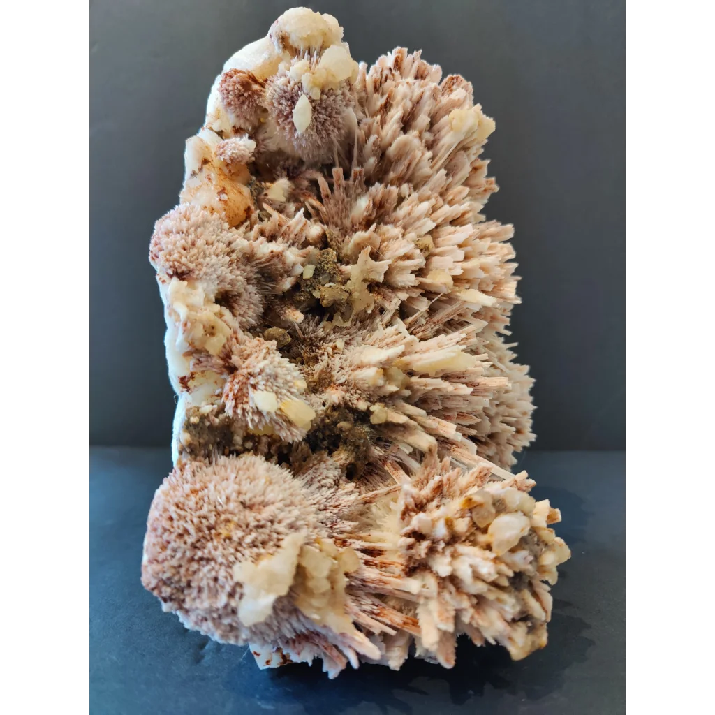 Red mordenite with stilbite specimen, textured beige-brown spiky crystals, 1922g