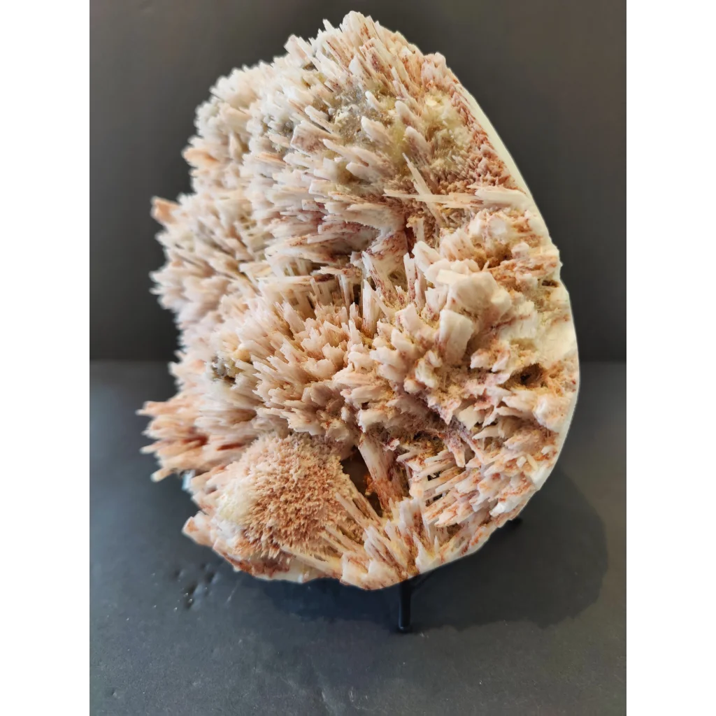 Red mordenite with stilbite specimen: white and pinkish-orange crystalline spikes on 1988g base