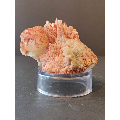 Red mordenite with stilbite specimen 112g in acrylic stand