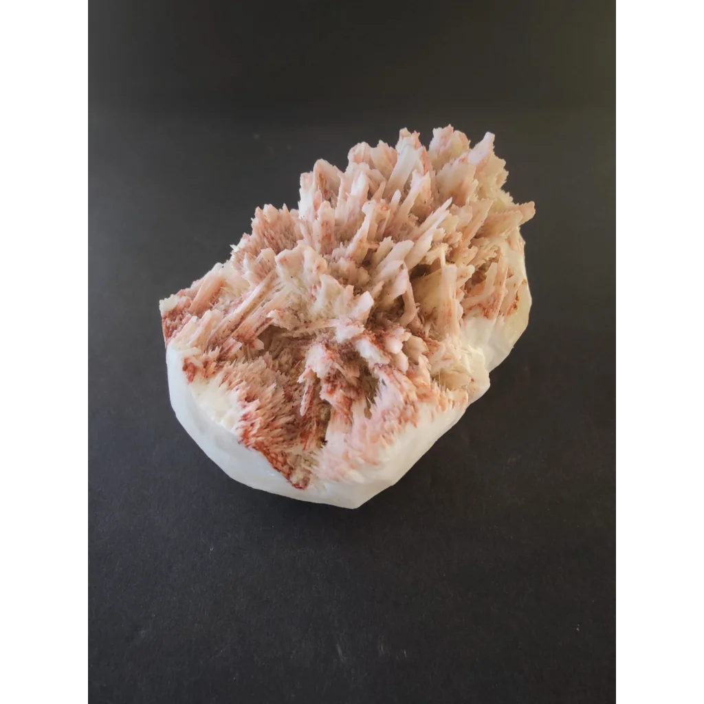 Red mordenite with stilbite specimen: pink-white spiky crystals, 355g