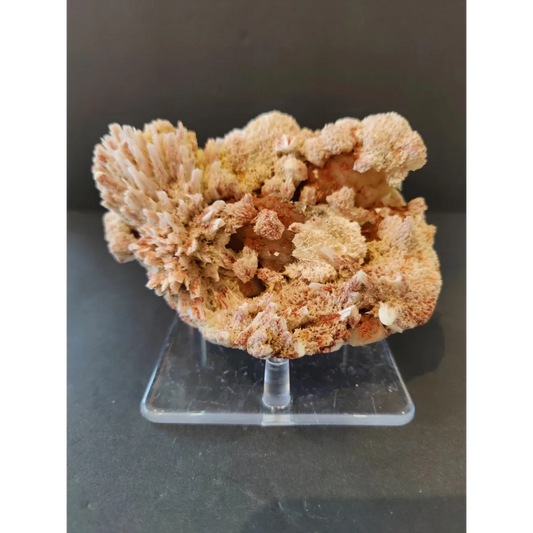 Red mordenite with stilbite specimen 741g on acrylic stand