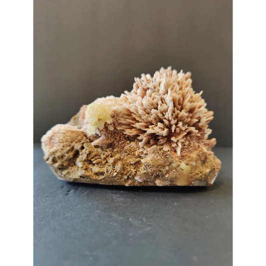 Red mordenite with stilbite specimen: textured beige spiky crystals, 796g