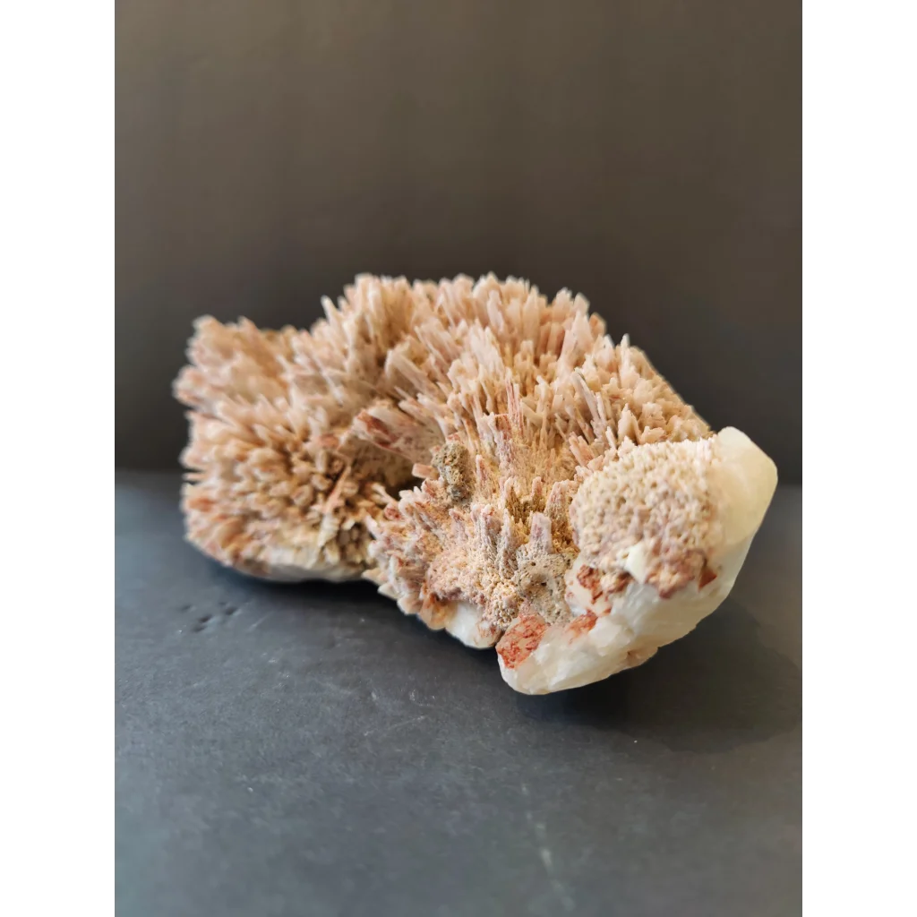 Red mordenite with stilbite specimen: beige needle-like crystals on matrix, 945g