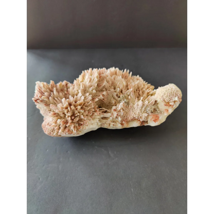 Red mordenite with stilbite specimen 945g spiky creamy white crystals