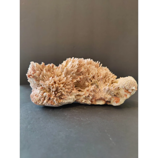 Red mordenite with stilbite specimen, textured beige crystalline spikes, 945g