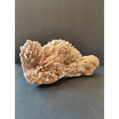 Red mordenite with stilbite specimen: textured beige needle-like crystals, 945g
