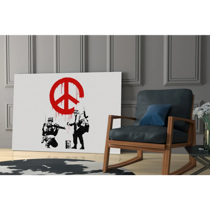 Banksy red peace symbol with soldiers canvas wall art print