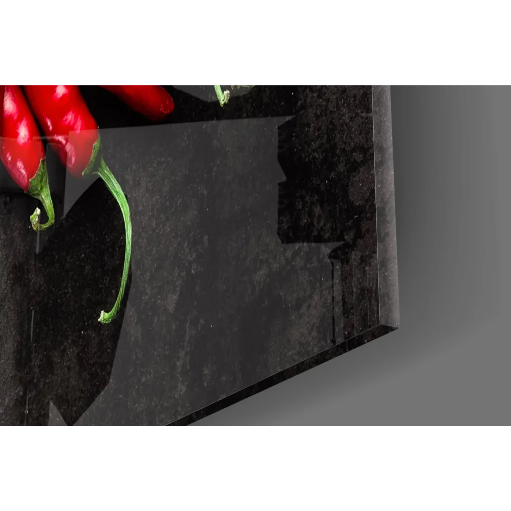 Vibrant red chili peppers on glass wall art canvas print