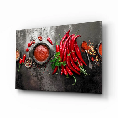 Vibrant spicy red chili pepper glass wall art canvas print