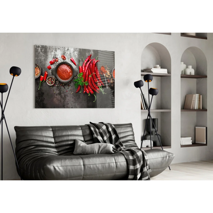 Vibrant red chili peppers in glass wall art canvas print