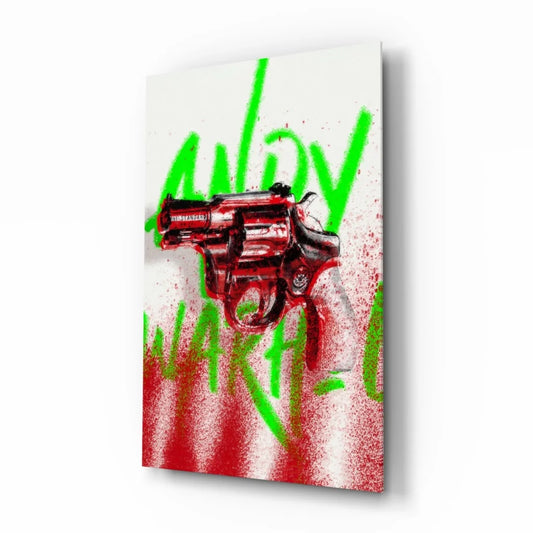 Red Revolver Graffiti Glass Wall Art Canvas