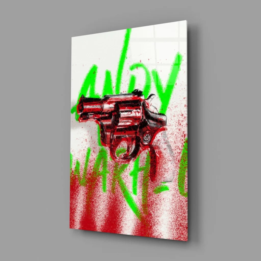 Red Revolver Graffiti Glass Wall Art Canvas