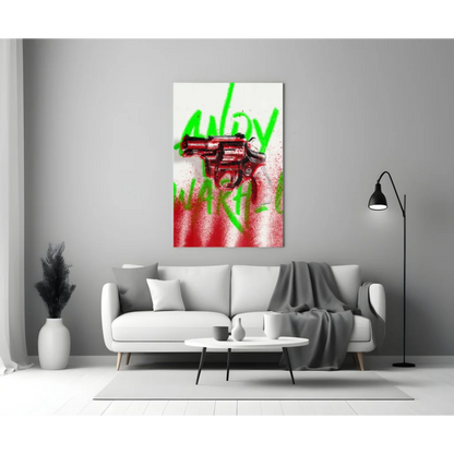 Vibrant red revolver graffiti on glass wall art canvas