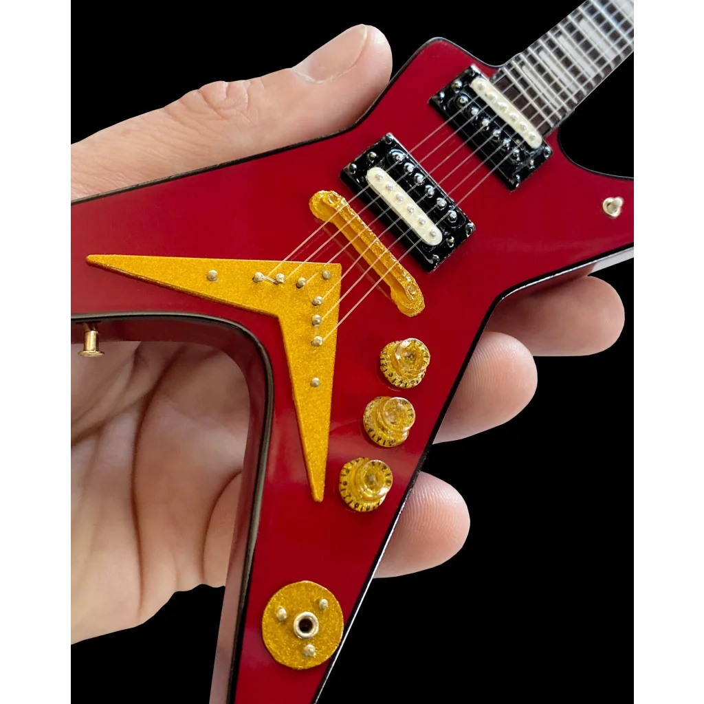 Red Axe Heaven Rocker Dean ML miniature guitar with yellow accents