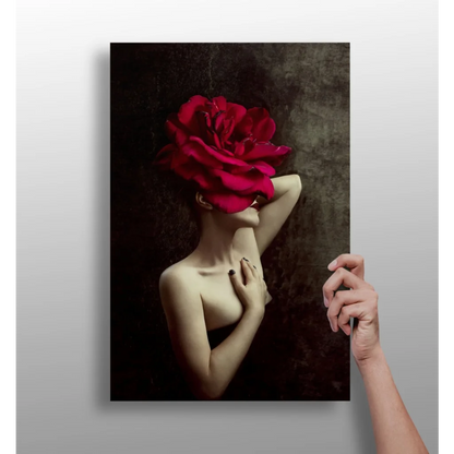 Red rose canvas art print with gold chain detail