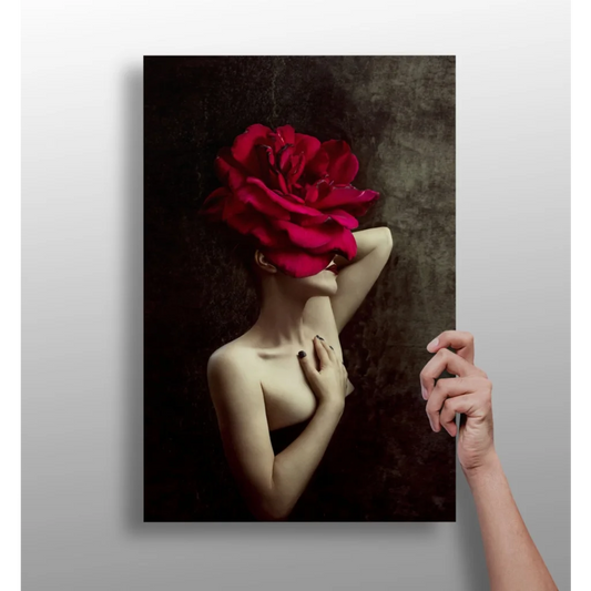 Red rose canvas art print with gold chain detail
