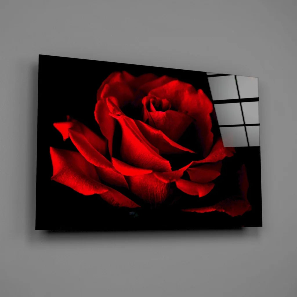 Stunning Red Rose Tempered Glass Art for Your Wall | Glass Wall Art Print | vintageantiquesgifts.com