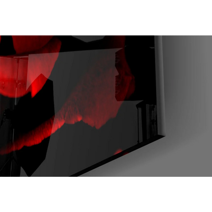Sleek black monitor with red glow on tempered glass art wall