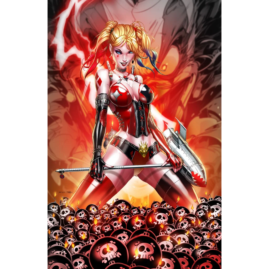 Red skull samurai armor with black Friday clown girl cosplay design