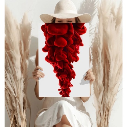 Person holding vibrant red velvety ink swirl insigne aluminum print