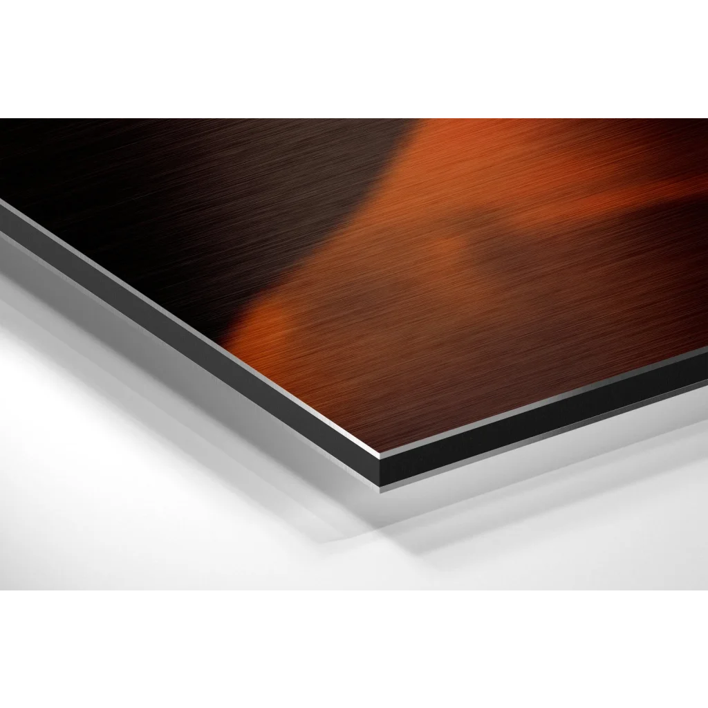 Sleek brushed aluminium dibond art print in rich brown-black gradient