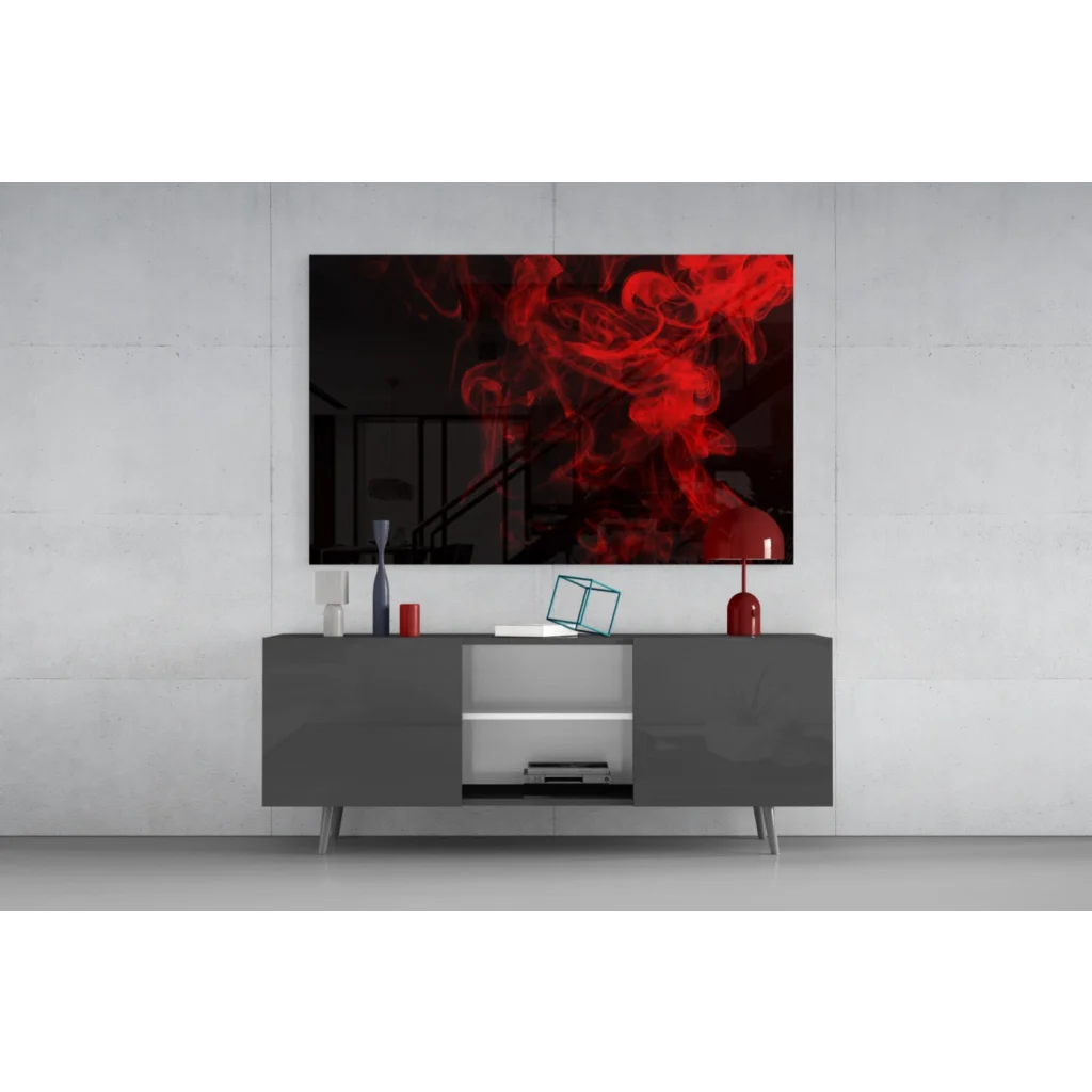 Striking red smoke glass wall art canvas print on black background
