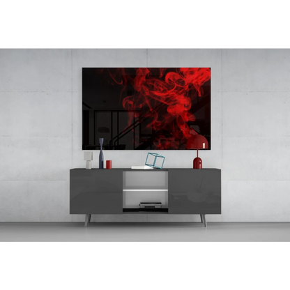 Striking red smoke glass wall art canvas print on black background