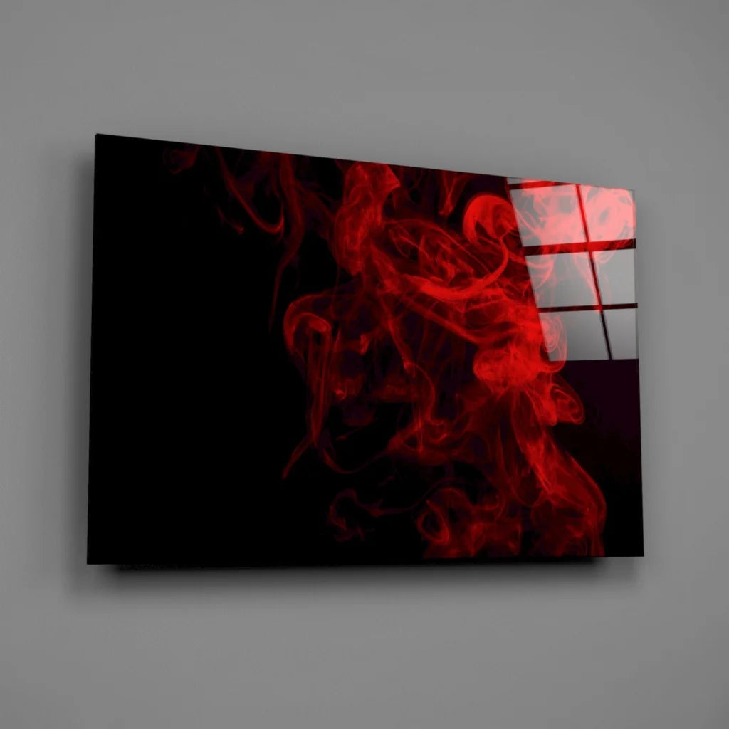 Vivid red smoke glass wall art canvas print with window reflection