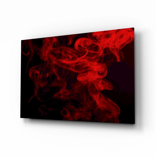 Red smoke swirling on black canvas wall art print
