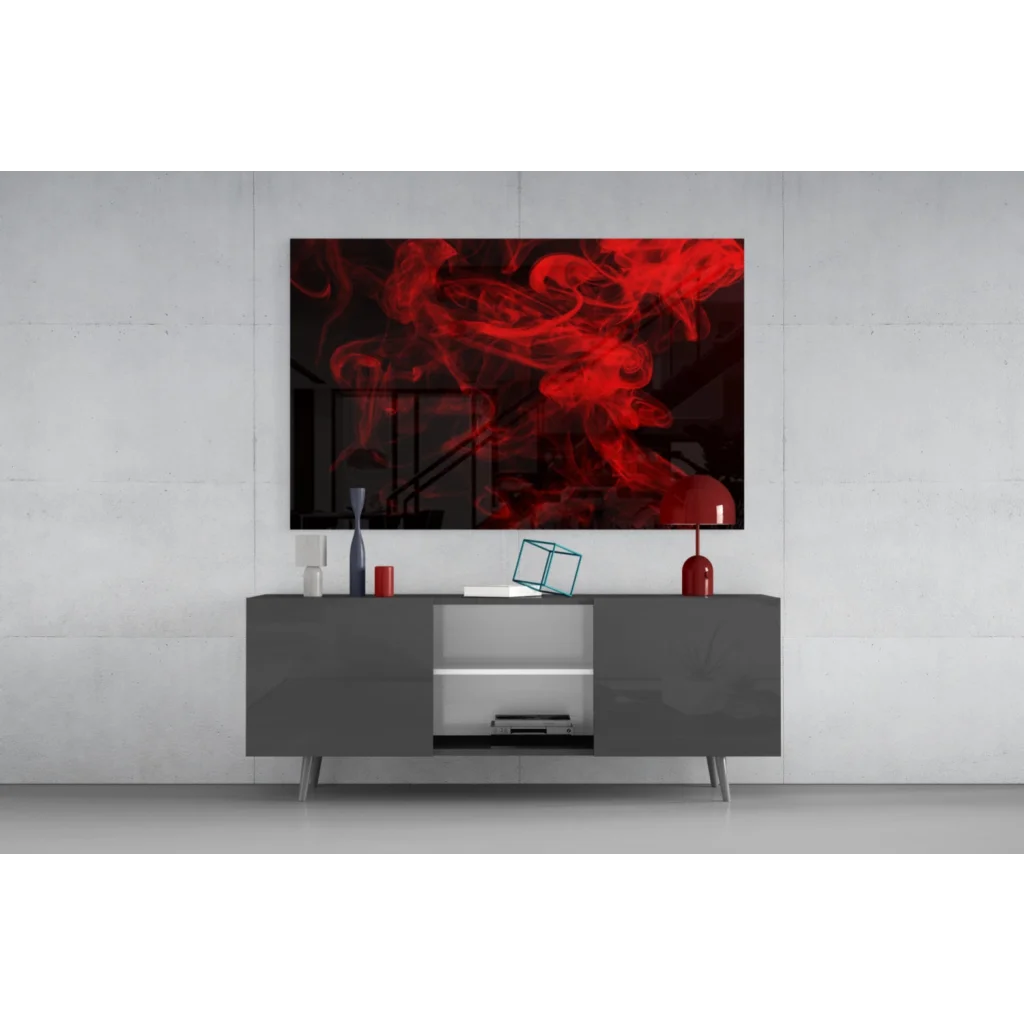 Striking red smoke wall art canvas print on black background