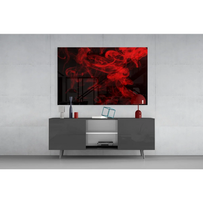 Striking red smoke wall art canvas print on black background