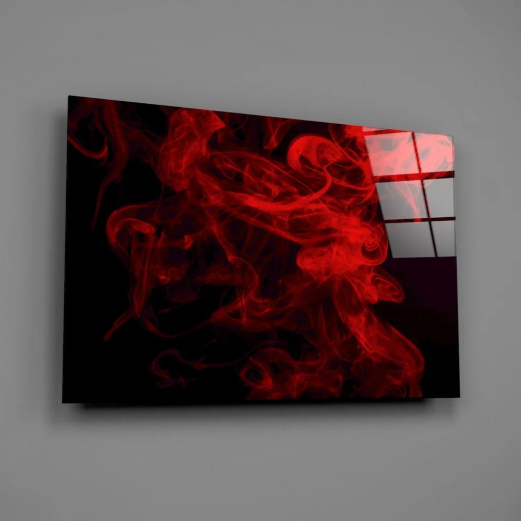 Red smoke glass wall art canvas print with window reflection