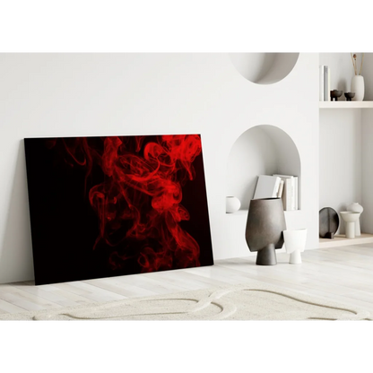 Red smoke glass wall art canvas print in minimalist white room