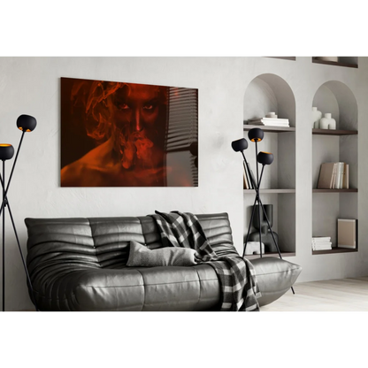 Fiery Red Portrait Canvas Wall Art with Intense Smoky Drama | Contemporary Home Wall Art | vintageantiquesgifts.com