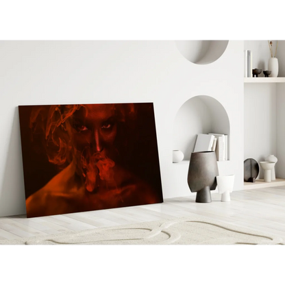 Fiery Red Portrait Canvas Wall Art with Intense Smoky Drama | Modern Wall Art Decor | vintageantiquesgifts.com