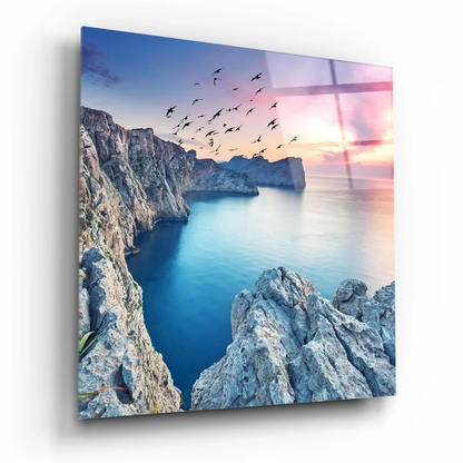 Vibrant Coastal Sunset Tempered Glass Art Print | Insigneart USA | vintageantiquesgifts.com