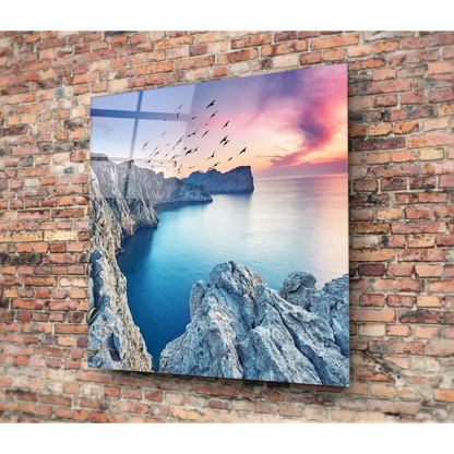 Vibrant Coastal Sunset Tempered Glass Art Print | Modern Wall Art Decor | vintageantiquesgifts.com
