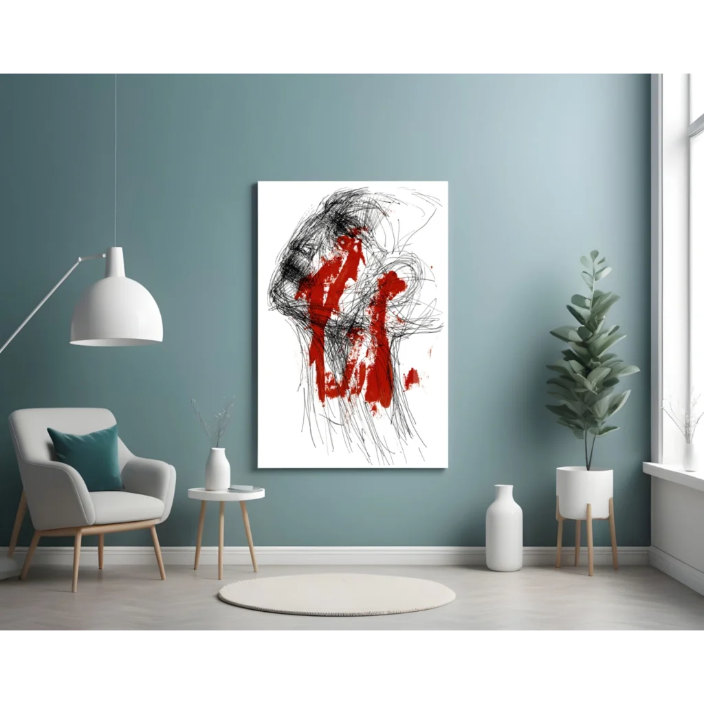 Bold Red Abstract Canvas Wall Art With Black Brushstrokes | Contemporary Home Wall Art | vintageantiquesgifts.com