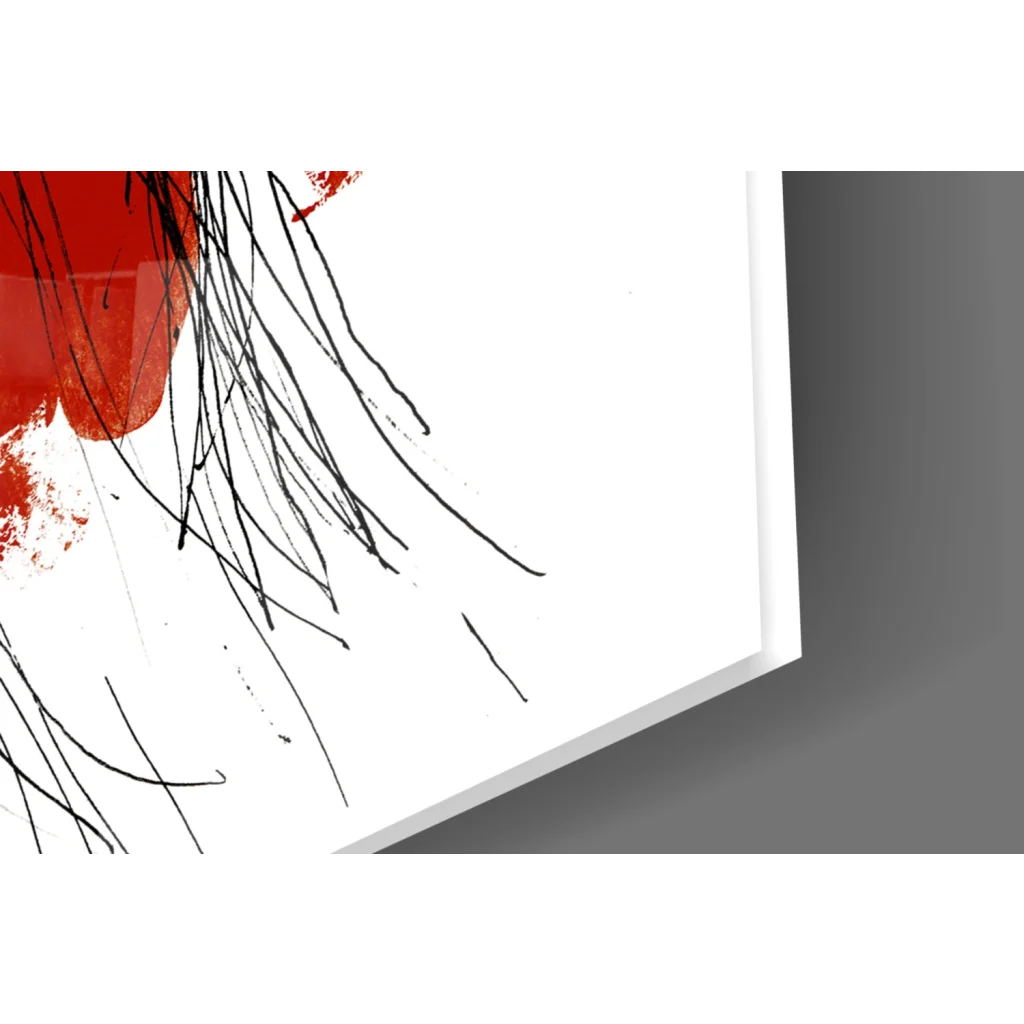 Bold red abstract canvas wall art with dynamic black brushstrokes